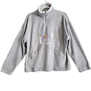 Vtg Davison’s of Bermuda Gray Fleece Embroidered Quarter-Zip Pullover Sweater SM